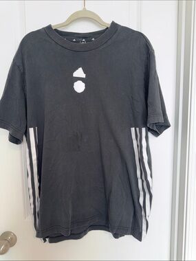 adidas x Manchester United Black Tee with White Three-Stripe Side Panels
